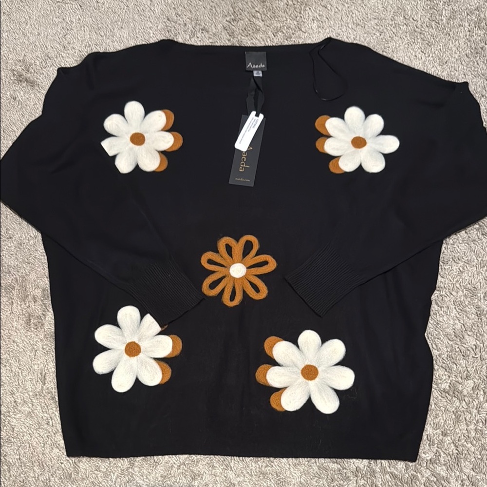 Zanadi Black Sweater with Floral Accents